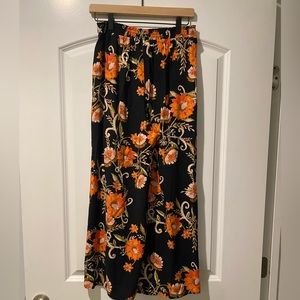 Women's Smocked Waist Side Slit floral Pull Up Pants